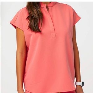 Figs Hot Coral Rafaela Short Sleeve Women's Top L